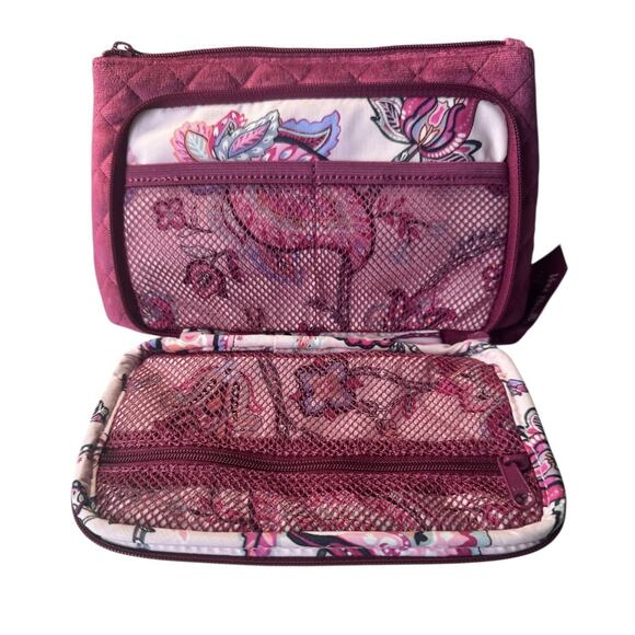 Vera Bradley Plush Quilted Cosmetic Travel Bag Pink Raspberry Paisley Lining Zip - Picture 6 of 7
